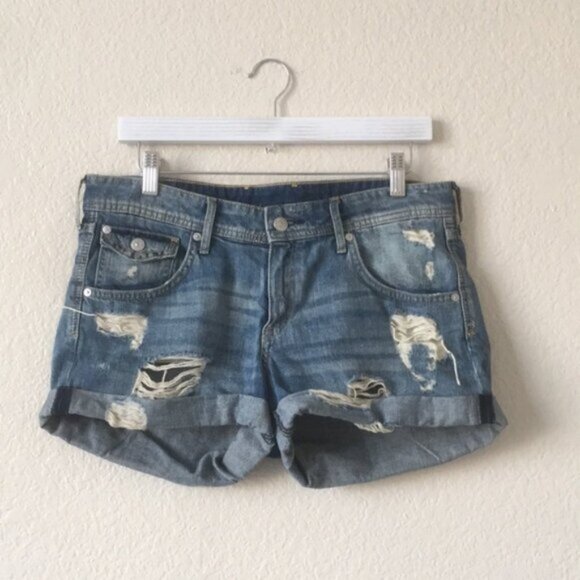 H&M Jean Shorts Flap Pocket Distressed Blue - Picture 14 of 14